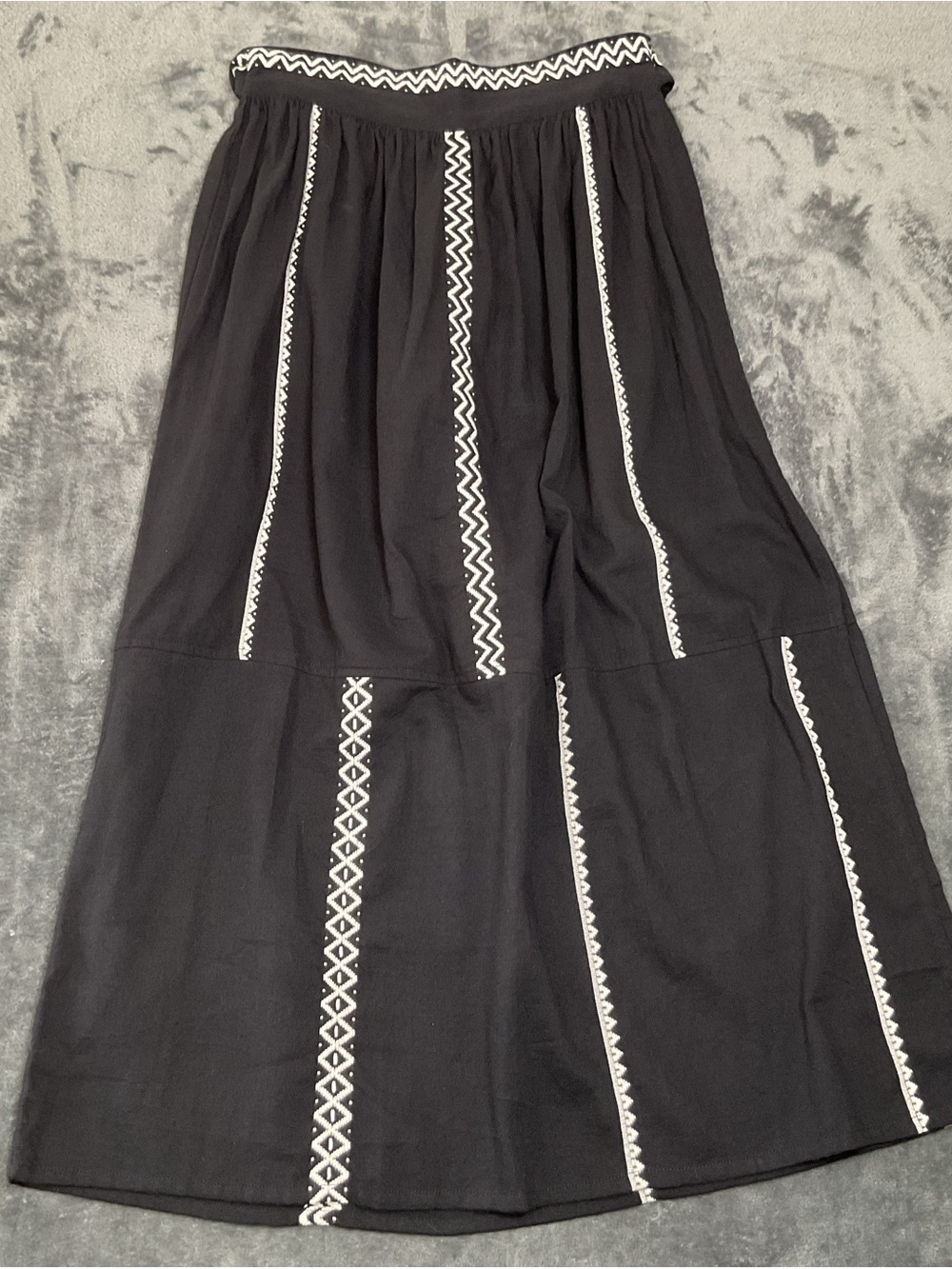 Lemlem Maxi Wrap Skirt Womens M Black with White Embroidered Stripes Boho Cotton